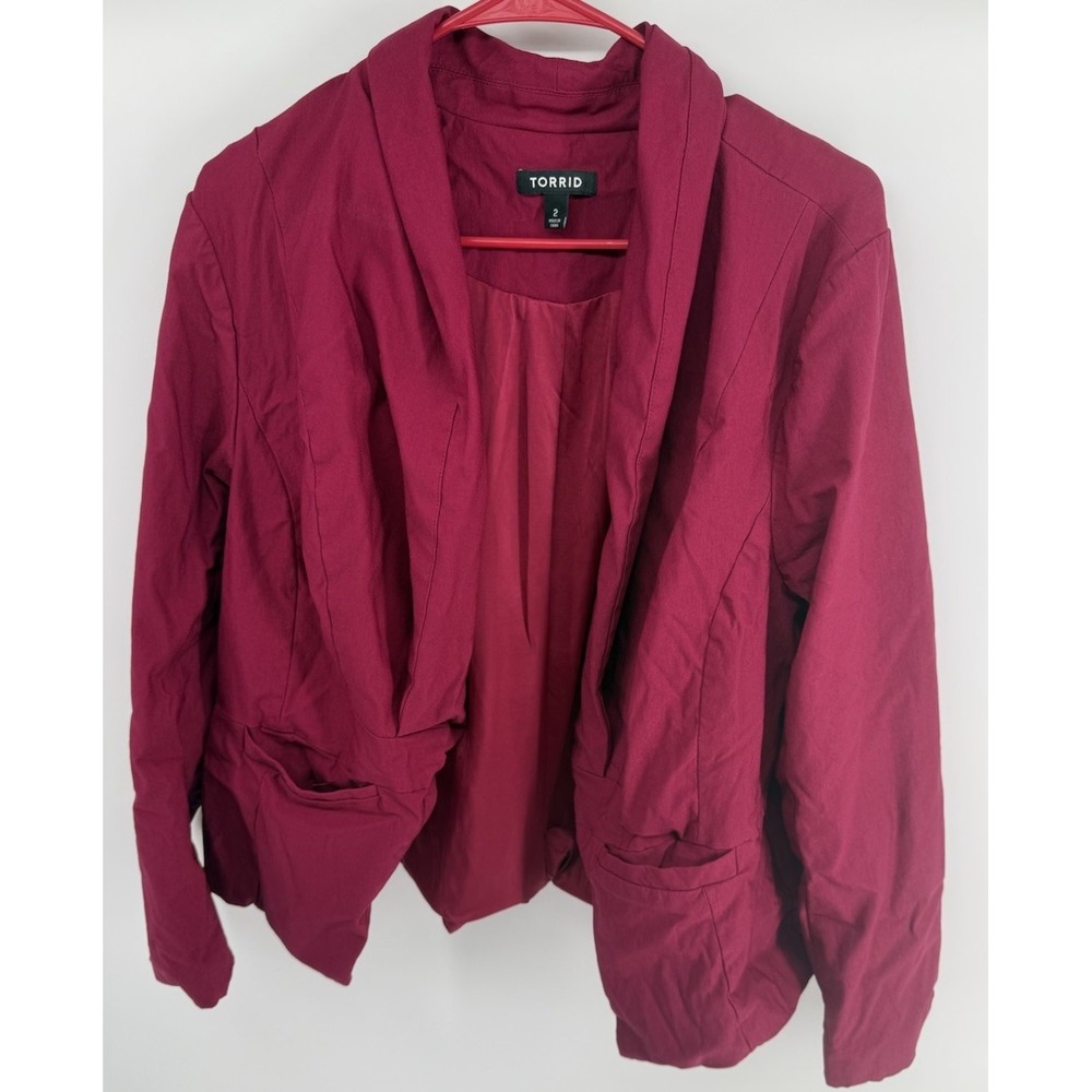 Torrid Women's Beet Red Burgundy Cut Away Long Sleeve Blazer Size Plus 2